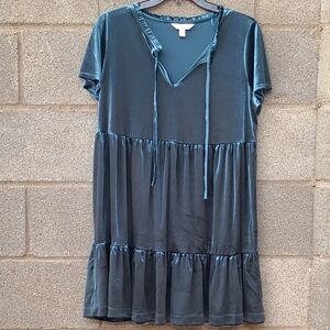 LC Lauren Conrad Teal Short Sleeve Peasant Mini Velvet Dress Size M